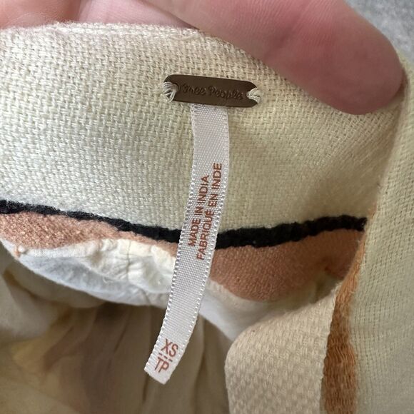 Free People Striped Bloom Dress Size XS Ivory Natural Textured Apron Midi - Picture 8 of 9